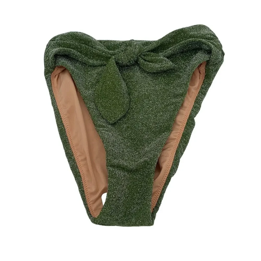 New J. Crew Green Sparkle High Cut Tie Waist Bikini Swim Bathing Suit Bottom XXS